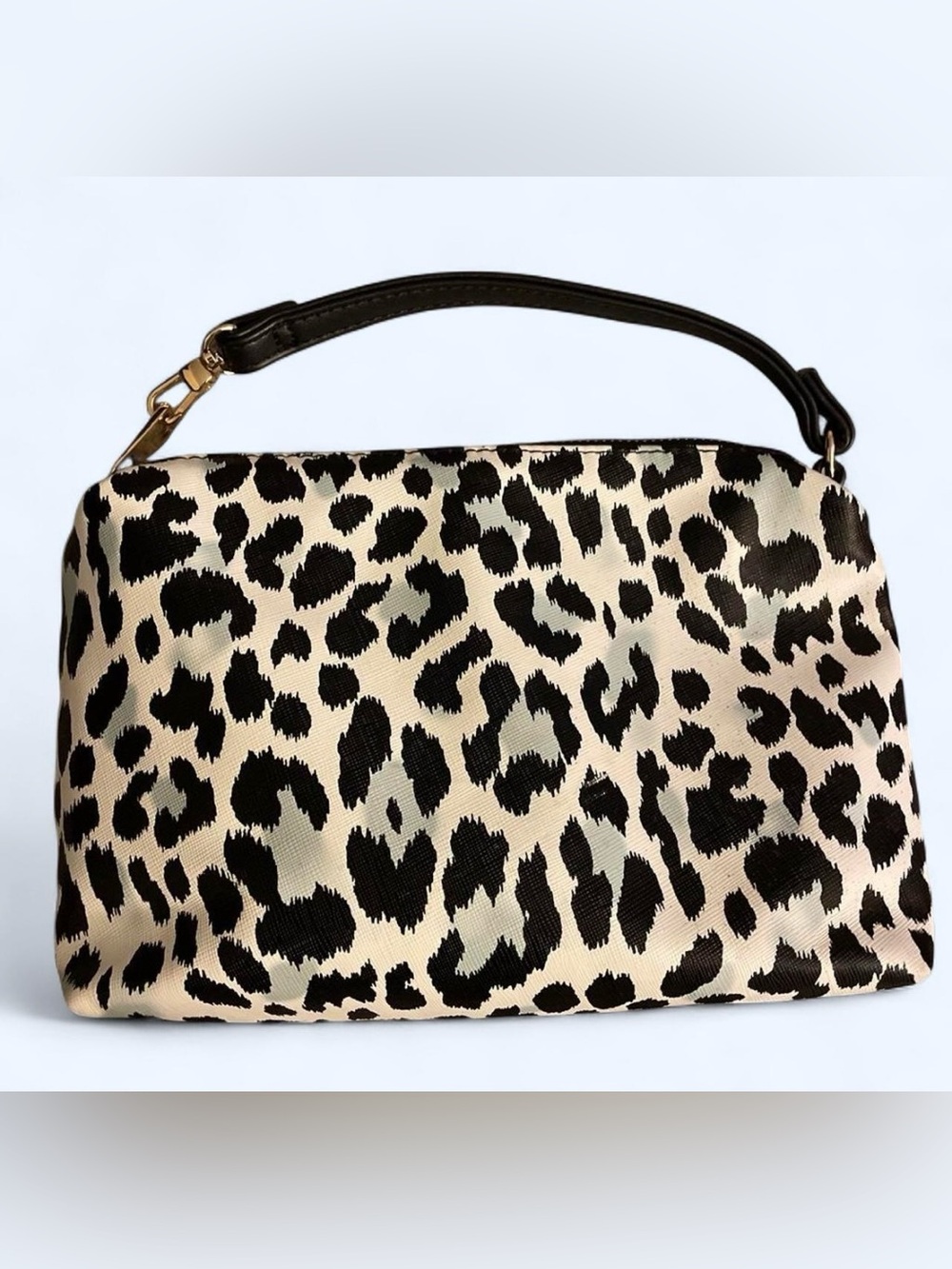 Leopard Print Wristlet Clutch - Black & Cream